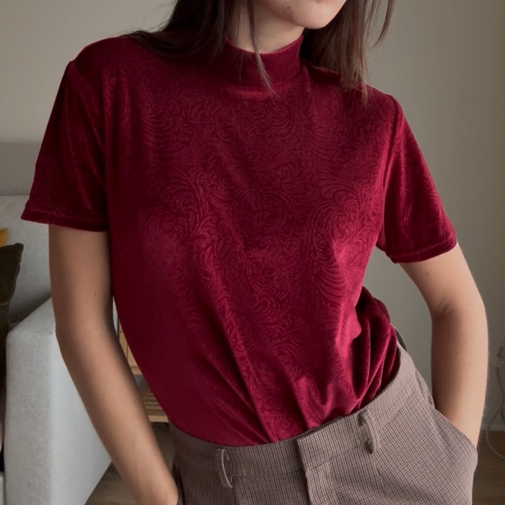 Vintage Medium Red Velvet Paisley Shirt